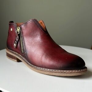 Pikolinos Burgundy Calf Leather Ankle Boots Side Zipper Stitching  Size 37 Us 8